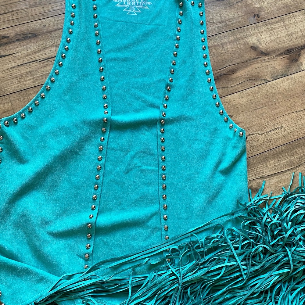 Crazy Train Teal Fringe Vest